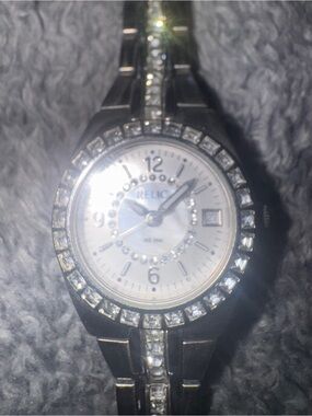 Relic Silver-Tone Bracelet Watch with Crystal Accent